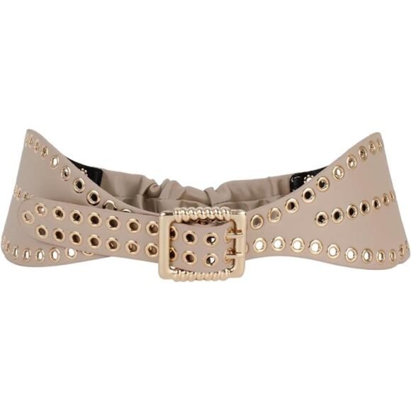 Leather Hollow-Out Rivet Corset Belt – Adjustable Stretch Waist Cincher - Picture 1 of 5